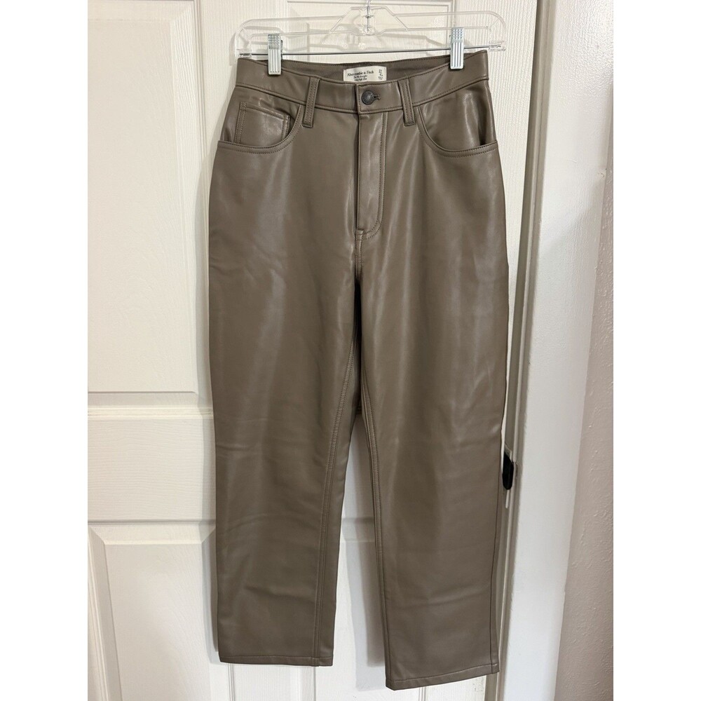 Abercrombie The 90’s Straight Ultra Hi Rise Faux Leather Pant Taupe 27 XShort